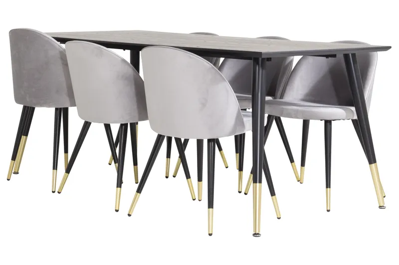 Spisegruppe Venture Home Balisa spisegruppe 180 cm rektangulær med 6 Sedavi-stoler Svart/GULL/Lys grå