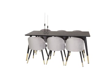 Spisegruppe Venture Home Balisa spisegruppe 180 cm rektangulær med 6 Sedavi-stoler Svart/GULL/Lys grå - Møbler - Bord - Spisegruppe