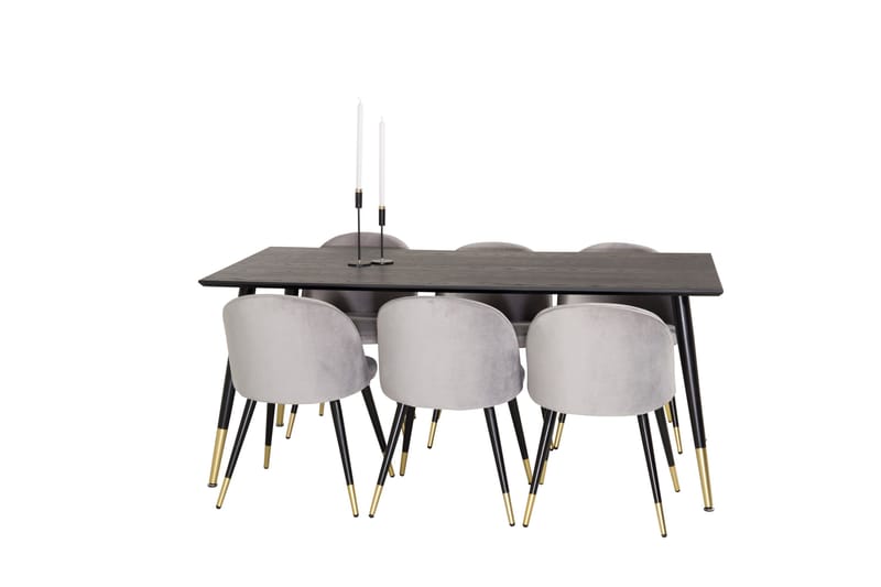 Spisegruppe Venture Home Balisa spisegruppe 180 cm rektangulær med 6 Sedavi-stoler Svart/GULL/Lys grå - Møbler - Bord - Spisegruppe