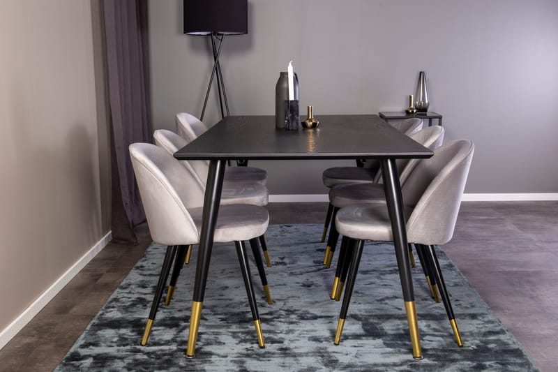 Spisegruppe Venture Home Balisa spisegruppe 180 cm rektangulær med 6 Sedavi-stoler Svart/GULL/Lys grå - Møbler - Bord - Spisegruppe