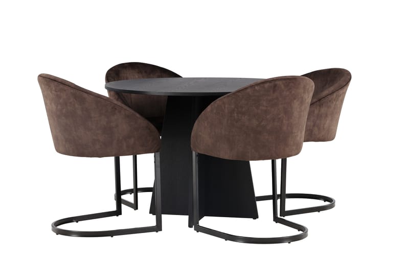 Spisegruppe Venture Home Bootcut spisegruppe 110 cm rund med 4 Evening-stoler Svart/mørk brun - Møbler - Bord - Spisegruppe