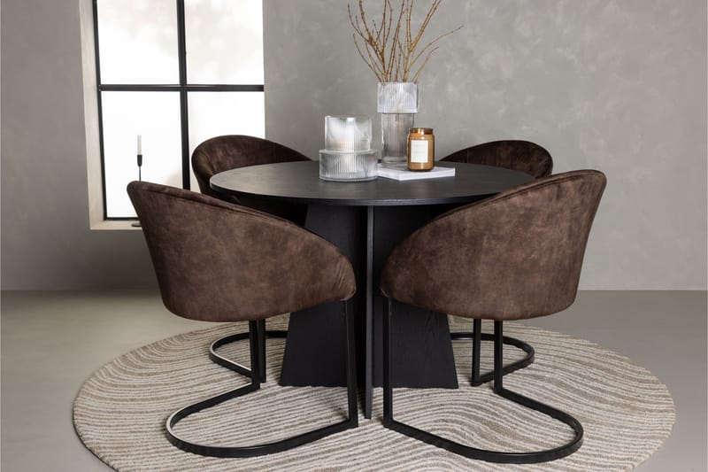 Spisegruppe Venture Home Bootcut spisegruppe 110 cm rund med 4 Evening-stoler Svart/mørk brun - Møbler - Bord - Spisegruppe