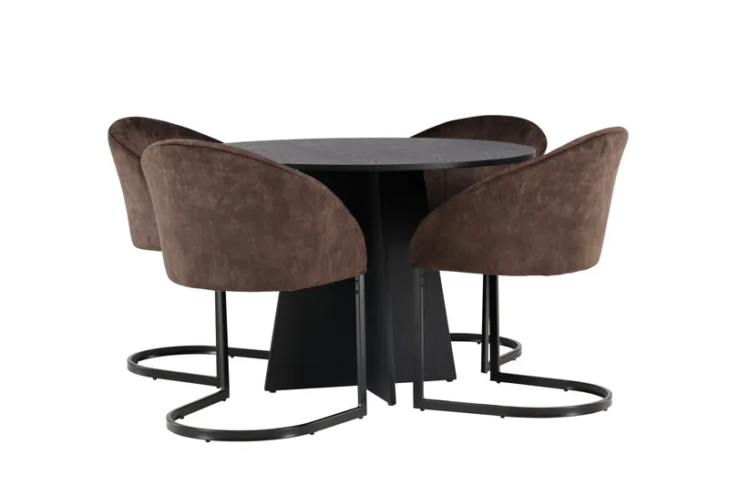 Spisegruppe Venture Home Bootcut spisegruppe 110 cm rund med 4 Evening-stoler Svart/mørk brun - Møbler - Bord - Spisegruppe