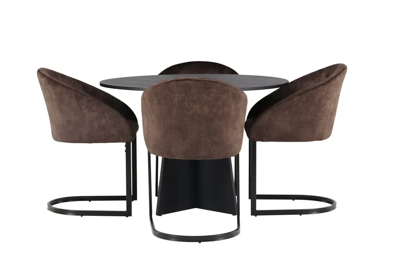 Spisegruppe Venture Home Bootcut spisegruppe 110 cm rund med 4 Evening-stoler Svart/mørk brun