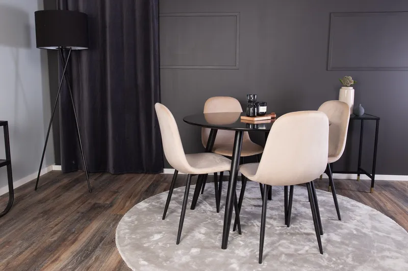Spisegruppe Venture Home Deandra spisegruppe 100 cm rund med 4 Bennie-stoler Beige/Svart - Møbler - Bord - Spisegruppe