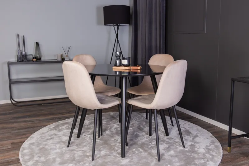 Spisegruppe Venture Home Deandra spisegruppe 100 cm rund med 4 Bennie-stoler Beige/Svart