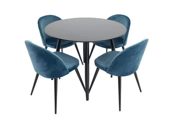 Spisegruppe Venture Home Deandra spisegruppe 100 cm rund med 4 Sedavi-stoler Svart/blå - Møbler - Bord - Spisegruppe