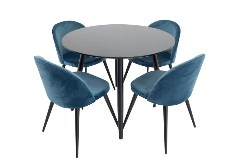 Spisegruppe Venture Home Deandra spisegruppe 100 cm rund med 4 Sedavi-stoler Svart/blå - Møbler - Bord - Spisegruppe
