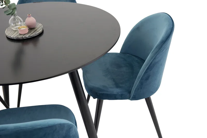 Spisegruppe Venture Home Deandra spisegruppe 100 cm rund med 4 Sedavi-stoler Svart/blå