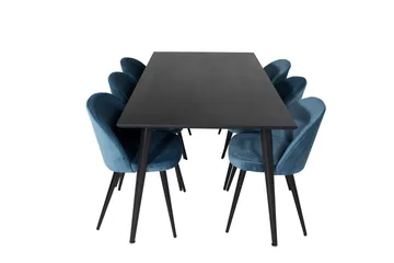 Spisegruppe Venture Home Dipp spisegruppe 180 cm rektangulær med 6 Velvet-stoler Svart/blå - Møbler - Bord - Spisegruppe