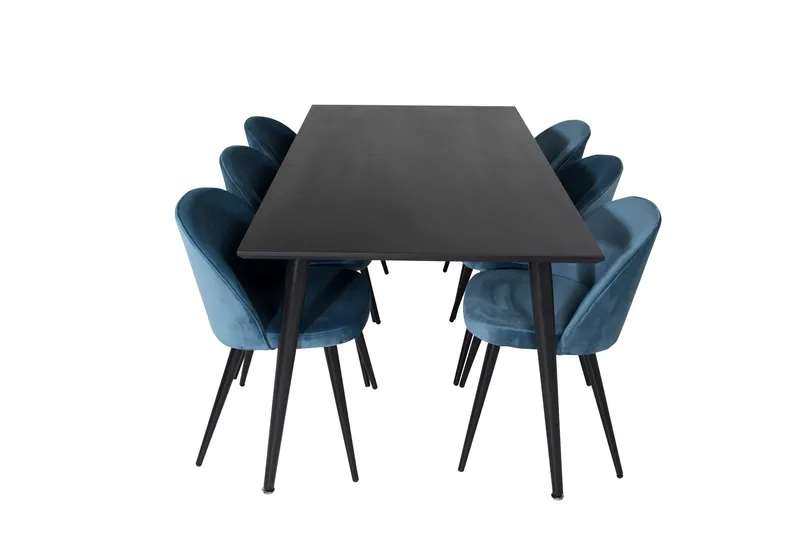 Spisegruppe Venture Home Dipp spisegruppe 180 cm rektangulær med 6 Velvet-stoler Svart/blå