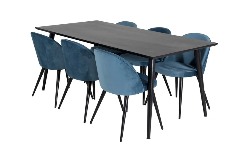 Spisegruppe Venture Home Dipp spisegruppe 180 cm rektangulær med 6 Velvet-stoler Svart/blå - Møbler - Bord - Spisegruppe