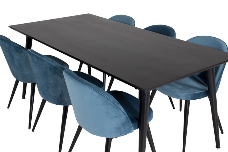 Spisegruppe Venture Home Dipp spisegruppe 180 cm rektangulær med 6 Velvet-stoler Svart/blå - Møbler - Bord - Spisegruppe