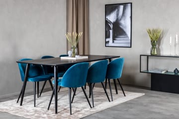 Spisegruppe Venture Home Dipp spisegruppe 180 cm rektangulær med 6 Velvet-stoler Svart/blå - Møbler - Bord - Spisegruppe