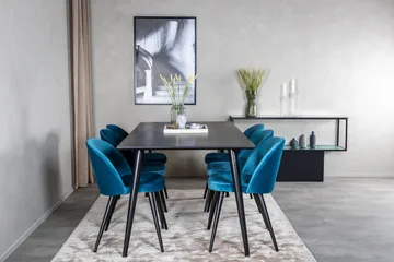 Spisegruppe Venture Home Dipp spisegruppe 180 cm rektangulær med 6 Velvet-stoler Svart/blå - Møbler - Bord - Spisegruppe