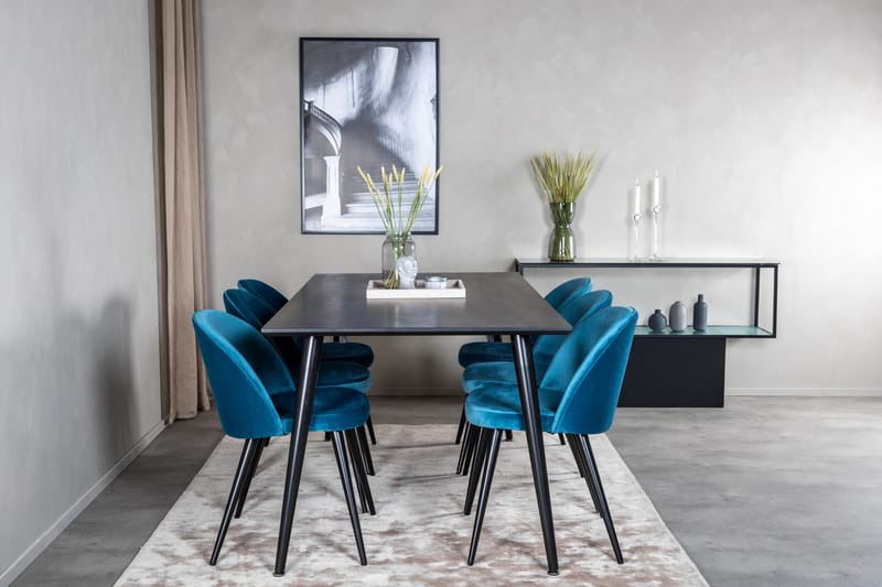 Spisegruppe Venture Home Dipp spisegruppe 180 cm rektangulær med 6 Velvet-stoler Svart/blå - Møbler - Bord - Spisegruppe