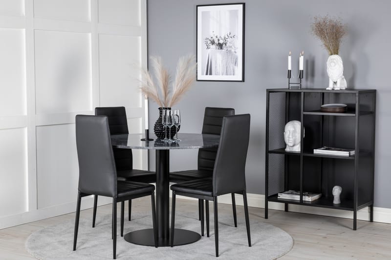Spisegruppe Venture Home Estelle spisegruppe 106 cm rund med 4 Slim-stoler Svart - Møbler - Bord - Spisegruppe