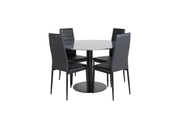 Spisegruppe Venture Home Estelle spisegruppe 106 cm rund med 4 Slim-stoler Svart - Møbler - Bord - Spisegruppe