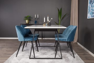 Spisegruppe Venture Home Estelle spisegruppe 140 cm rektangulær med 4 Velvet-stoler Svart/blå/hvit - Møbler - Bord - Spisegruppe