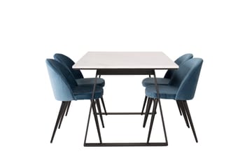 Spisegruppe Venture Home Estelle spisegruppe 140 cm rektangulær med 4 Velvet-stoler Svart/blå/hvit - Møbler - Bord - Spisegruppe
