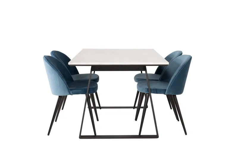 Spisegruppe Venture Home Estelle spisegruppe 140 cm rektangulær med 4 Velvet-stoler Svart/blå/hvit