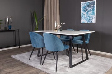 Spisegruppe Venture Home Estelle spisegruppe 140 cm rektangulær med 4 Velvet-stoler Svart/blå/hvit - Møbler - Bord - Spisegruppe