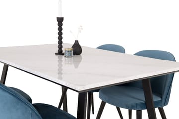 Spisegruppe Venture Home Estelle spisegruppe 140 cm rektangulær med 4 Velvet-stoler Svart/blå/hvit - Møbler - Bord - Spisegruppe