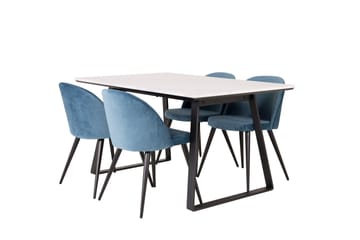 Spisegruppe Venture Home Estelle spisegruppe 140 cm rektangulær med 4 Velvet-stoler Svart/blå/hvit - Møbler - Bord - Spisegruppe