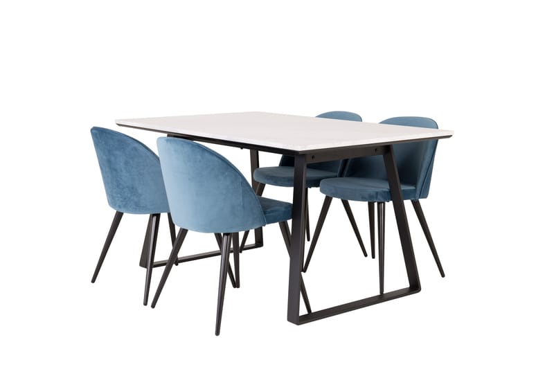 Spisegruppe Venture Home Estelle spisegruppe 140 cm rektangulær med 4 Velvet-stoler Svart/blå/hvit - Møbler - Bord - Spisegruppe
