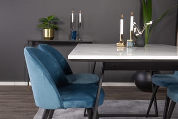Spisegruppe Venture Home Estelle spisegruppe 140 cm rektangulær med 4 Velvet-stoler Svart/blå/hvit - Møbler - Bord - Spisegruppe