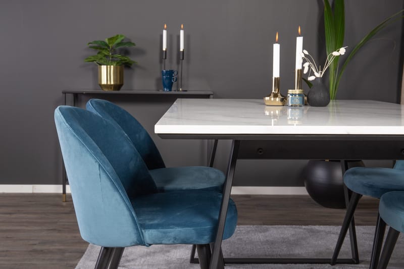 Spisegruppe Venture Home Estelle spisegruppe 140 cm rektangulær med 4 Velvet-stoler Svart/blå/hvit - Møbler - Bord - Spisegruppe