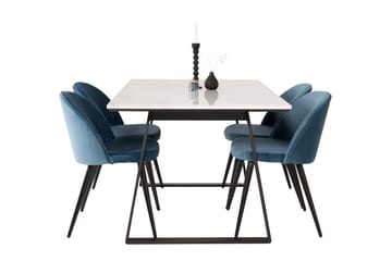 Spisegruppe Venture Home Estelle spisegruppe 140 cm rektangulær med 4 Velvet-stoler Svart/blå/hvit - Møbler - Bord - Spisegruppe