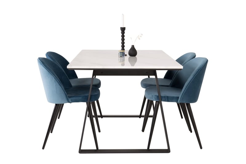Spisegruppe Venture Home Estelle spisegruppe 140 cm rektangulær med 4 Velvet-stoler Svart/blå/hvit - Møbler - Bord - Spisegruppe