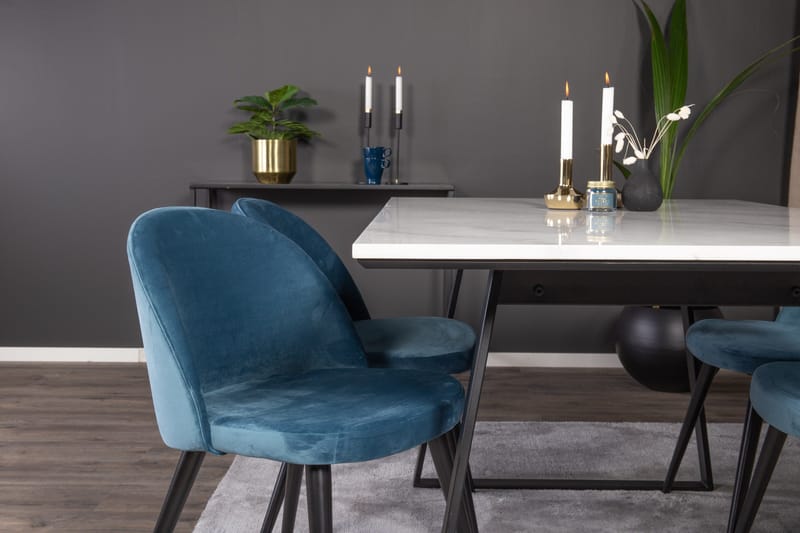 Spisegruppe Venture Home Estelle spisegruppe 140 cm rektangulær med 4 Velvet-stoler Svart/blå/hvit - Møbler - Bord - Spisegruppe