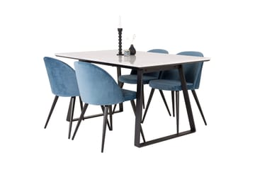 Spisegruppe Venture Home Estelle spisegruppe 140 cm rektangulær med 4 Velvet-stoler Svart/blå/hvit - Møbler - Bord - Spisegruppe