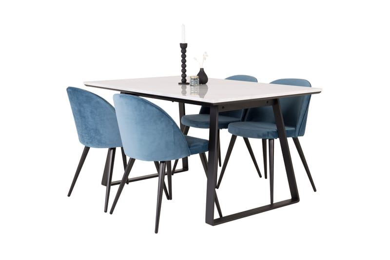 Spisegruppe Venture Home Estelle spisegruppe 140 cm rektangulær med 4 Velvet-stoler Svart/blå/hvit - Møbler - Bord - Spisegruppe