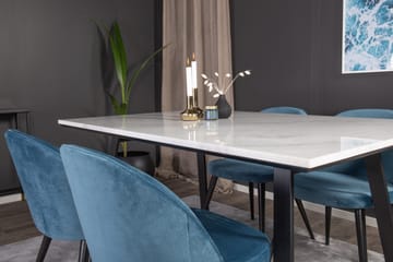 Spisegruppe Venture Home Estelle spisegruppe 140 cm rektangulær med 4 Velvet-stoler Svart/blå/hvit - Møbler - Bord - Spisegruppe