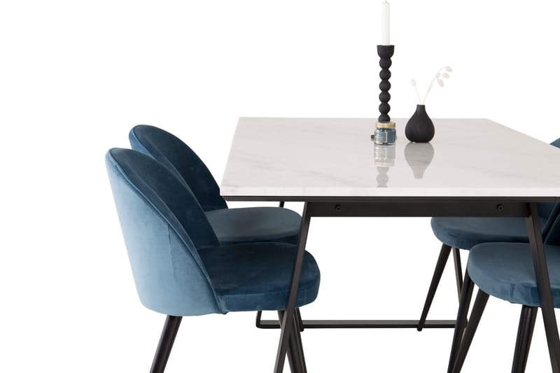 Spisegruppe Venture Home Estelle spisegruppe 140 cm rektangulær med 4 Velvet-stoler Svart/blå/hvit - Møbler - Bord - Spisegruppe