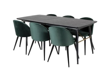 Spisegruppe Venture Home Gold spisegruppe uttrekkbar 180–220 cm rektangulær med 6 Velvet-stoler Svart/Grønn - Møbler - Bord - Spisegruppe