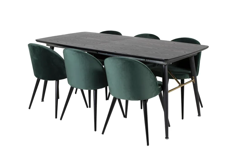 Spisegruppe Venture Home Gold spisegruppe uttrekkbar 180–220 cm rektangulær med 6 Velvet-stoler Svart/Grønn - Møbler - Bord - Spisegruppe