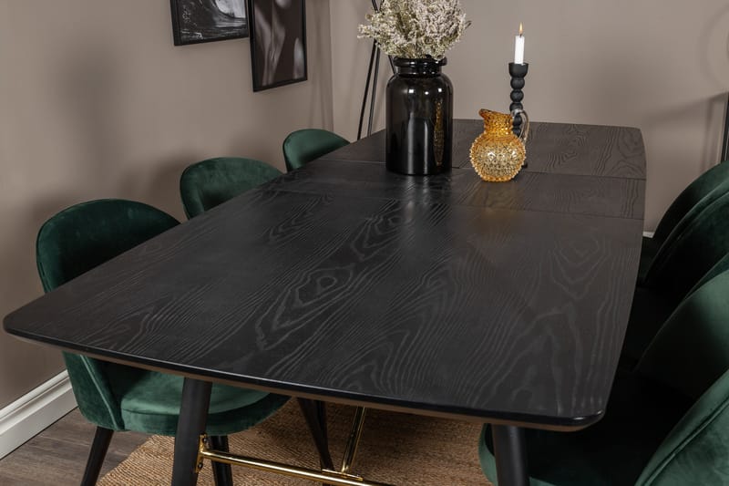 Spisegruppe Venture Home Gold spisegruppe uttrekkbar 180–220 cm rektangulær med 6 Velvet-stoler Svart/Grønn - Møbler - Bord - Spisegruppe