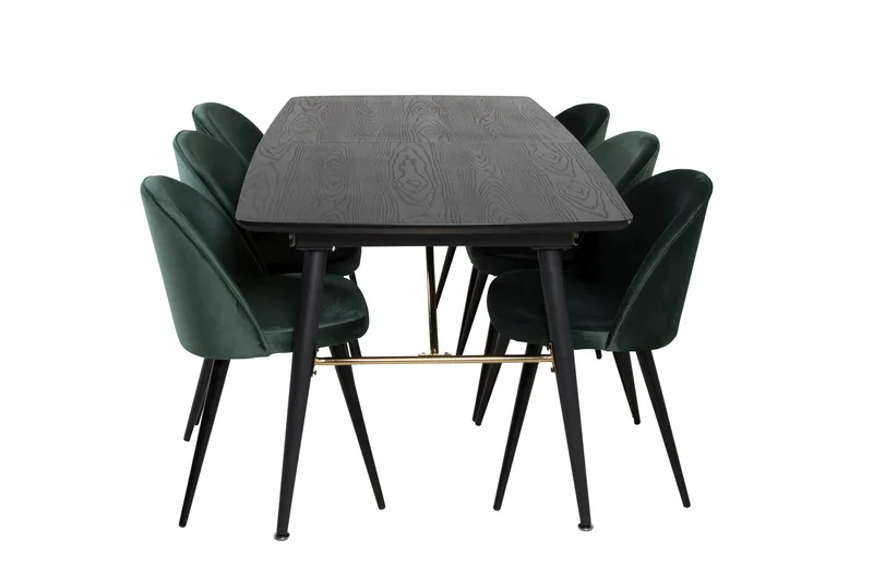 Spisegruppe Venture Home Gold spisegruppe uttrekkbar 180–220 cm rektangulær med 6 Velvet-stoler Svart/Grønn