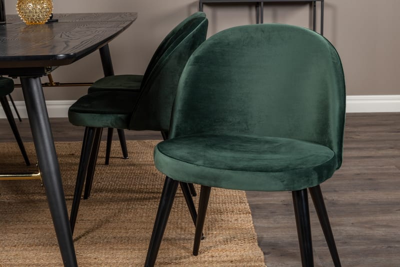 Spisegruppe Venture Home Gold spisegruppe uttrekkbar 180–220 cm rektangulær med 6 Velvet-stoler Svart/Grønn - Møbler - Bord - Spisegruppe