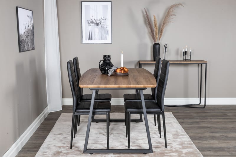 Spisegruppe Venture Home Inca spisegruppe 160 cm rektangulær med 4 Slim-stoler Svart/Natur - Møbler - Bord - Spisegruppe