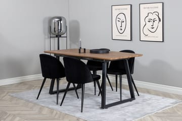 Spisegruppe Venture Home Inca spisegruppe 160 cm rektangulær med 4 Velvet-stoler Svart/Natur - Møbler - Bord - Spisegruppe