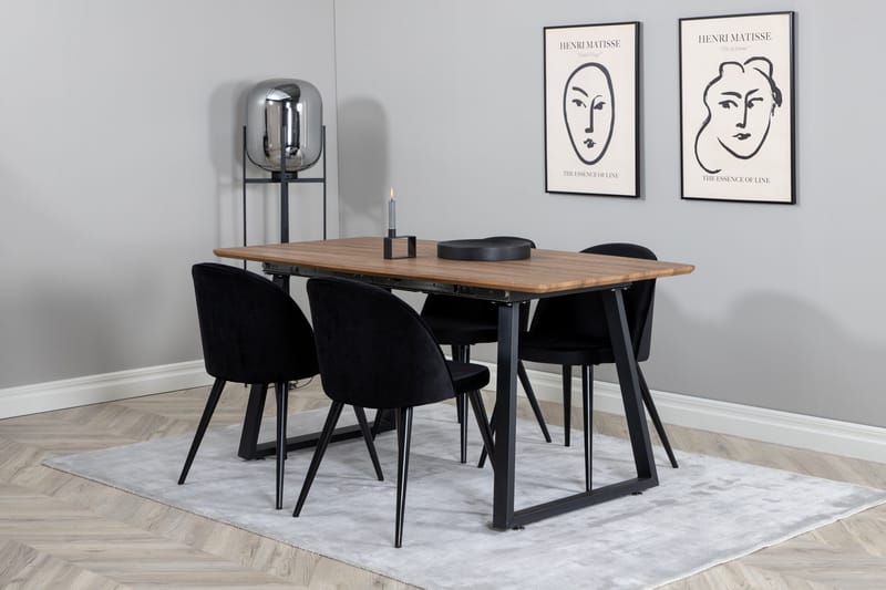 Spisegruppe Venture Home Inca spisegruppe 160 cm rektangulær med 4 Velvet-stoler Svart/Natur - Møbler - Bord - Spisegruppe