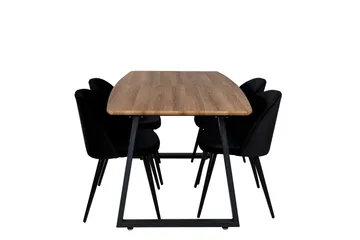 Spisegruppe Venture Home Inca spisegruppe 160 cm rektangulær med 4 Velvet-stoler Svart/Natur - Møbler - Bord - Spisegruppe