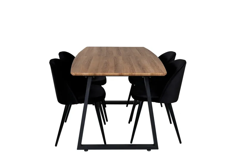 Spisegruppe Venture Home Inca spisegruppe 160 cm rektangulær med 4 Velvet-stoler Svart/Natur