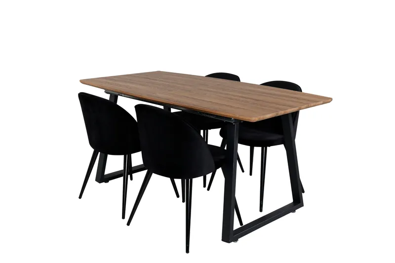 Spisegruppe Venture Home Inca spisegruppe 160 cm rektangulær med 4 Velvet-stoler Svart/Natur - Møbler - Bord - Spisegruppe