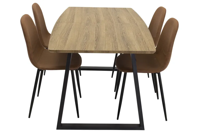 Spisegruppe Venture Home Inca spisegruppe 160 cm rektangulær med 4 Polar-stoler Svart/brun/natur - Møbler - Bord - Spisegruppe